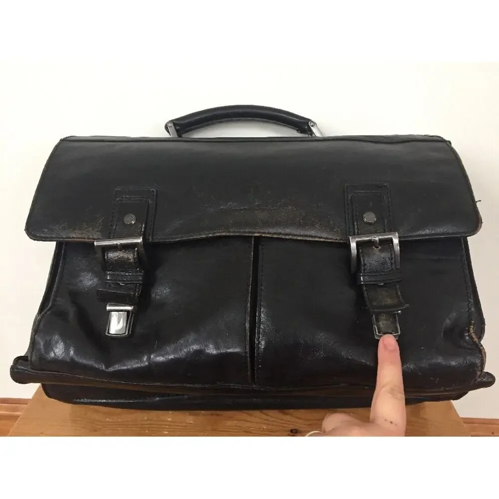 Kenneth Cole New York Black Leather Laptop Computer Messenger Doctors Case Bag